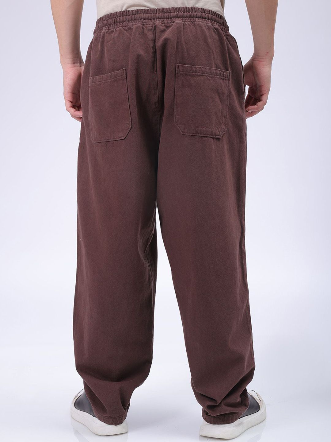 The Indian Garage Co Men Baggy Fit Cotton Elasticated Waist Jeans