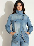 SASSAFRAS Women Washed Longline Denim Jacket