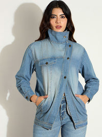 SASSAFRAS Women Washed Longline Denim Jacket