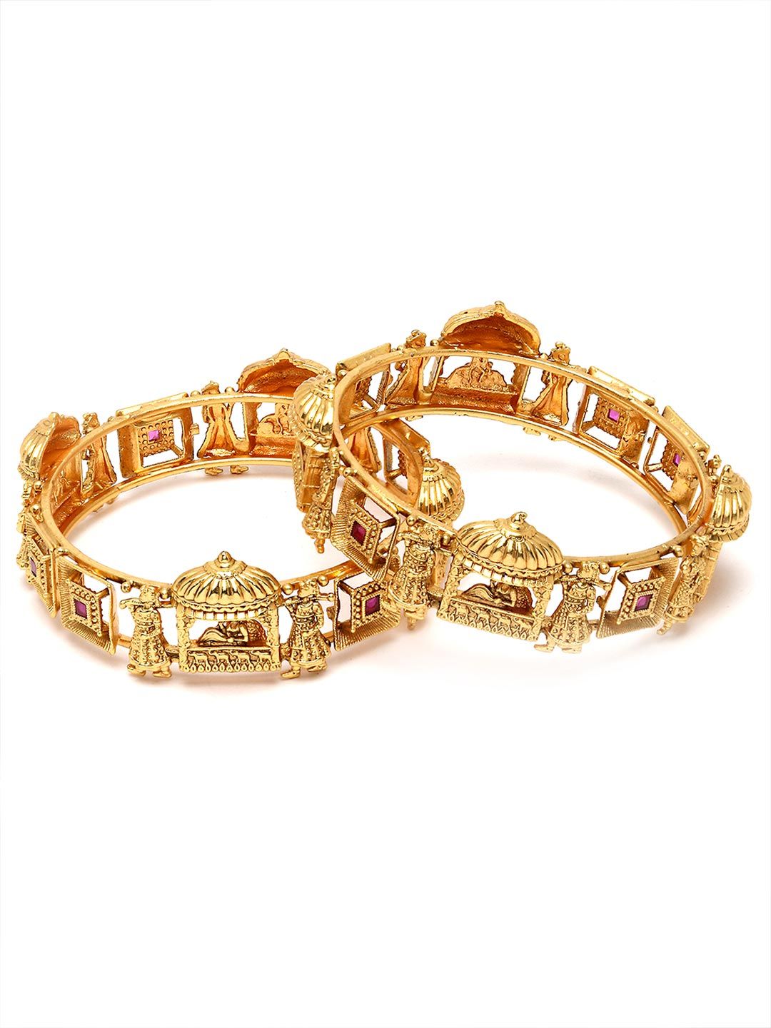 KARATCART Set Of 2 Gold-Plated Kundan-Studded Bangles