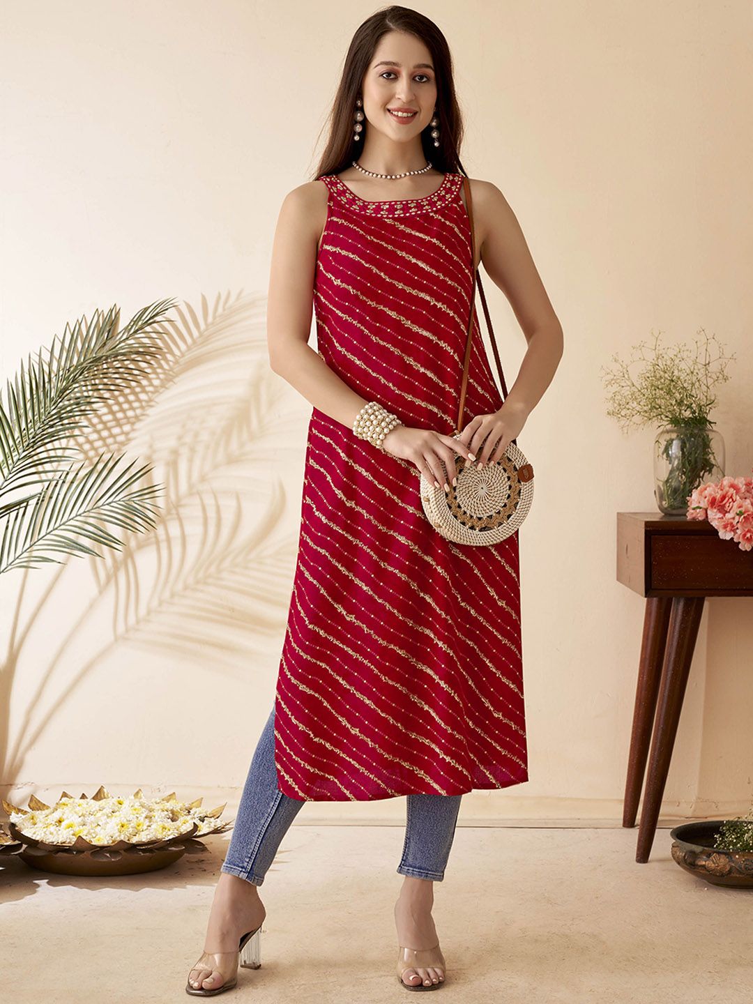 Anouk leheriya Printed Straight Kurta