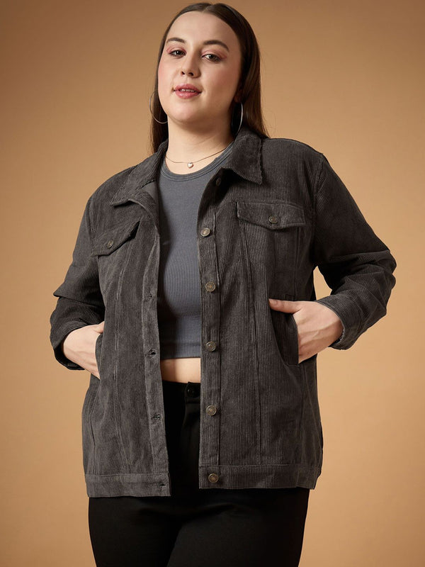 SASSAFRAS Curve Women Corduroy Tailored Jacket with Embroidered