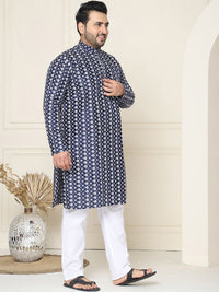 SOJANYA PLUS Ethnic Motifs Embroidered Thread Work Band Collar Straight Kurta With Pyjamas