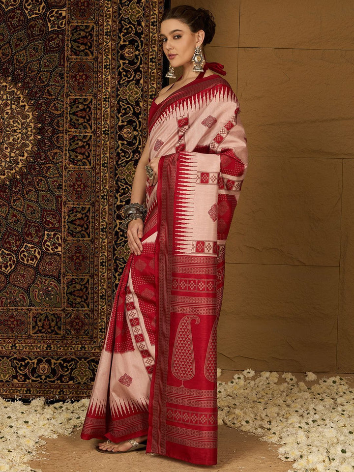 Saree mall Ethnic Motifs Silk Blend Designer Ikat Sarees