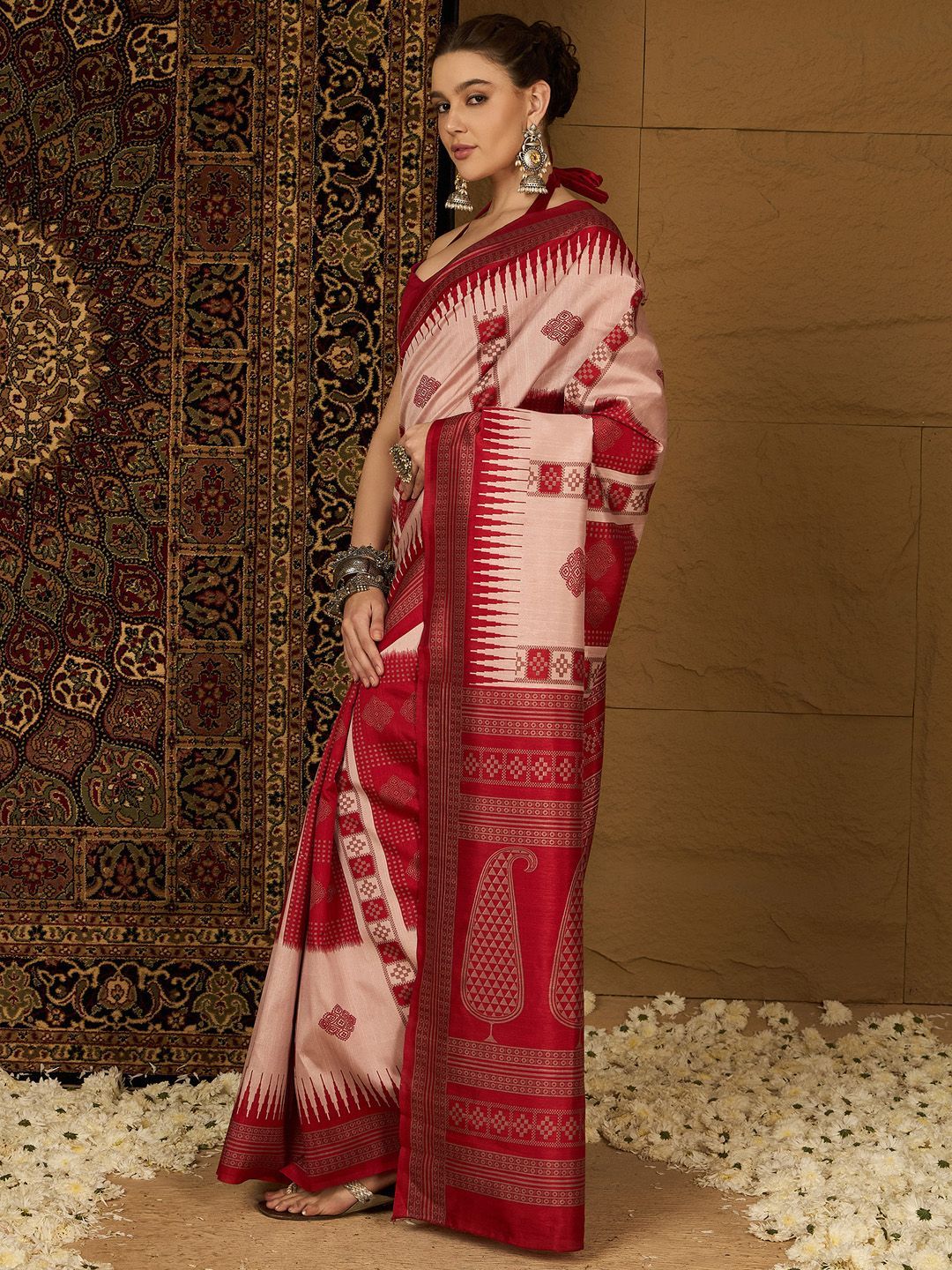 Saree mall Ethnic Motifs Silk Blend Designer Ikat Sarees