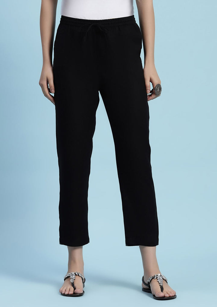 House of Chikankari Women Black Rayon Solid Pant
