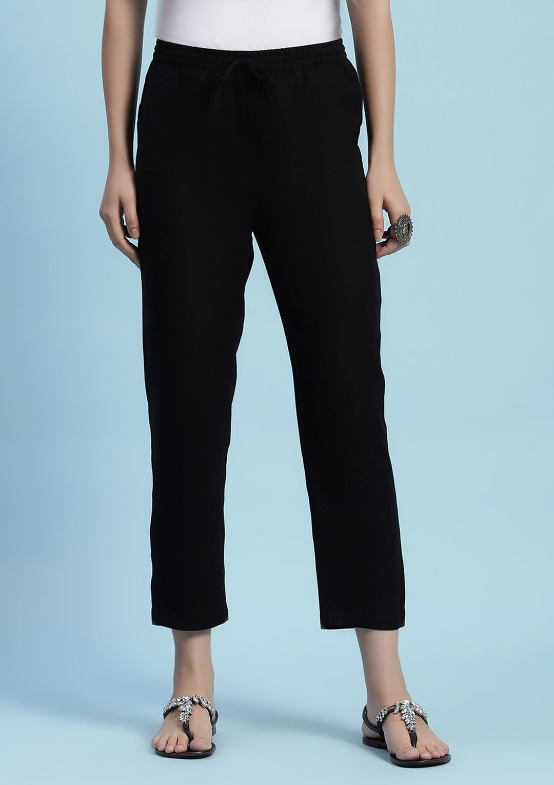 House of Chikankari Women Black Rayon Solid Pant