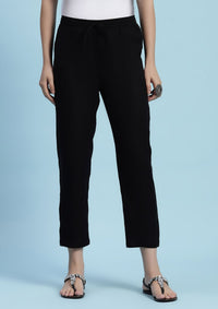 House of Chikankari Women Black Rayon Solid Pant