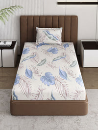 Monte Carlo Putih & Biru Pixel Ethnic Printed 120 TC Single Bedsheet Set 1.52 m x 2.30 m