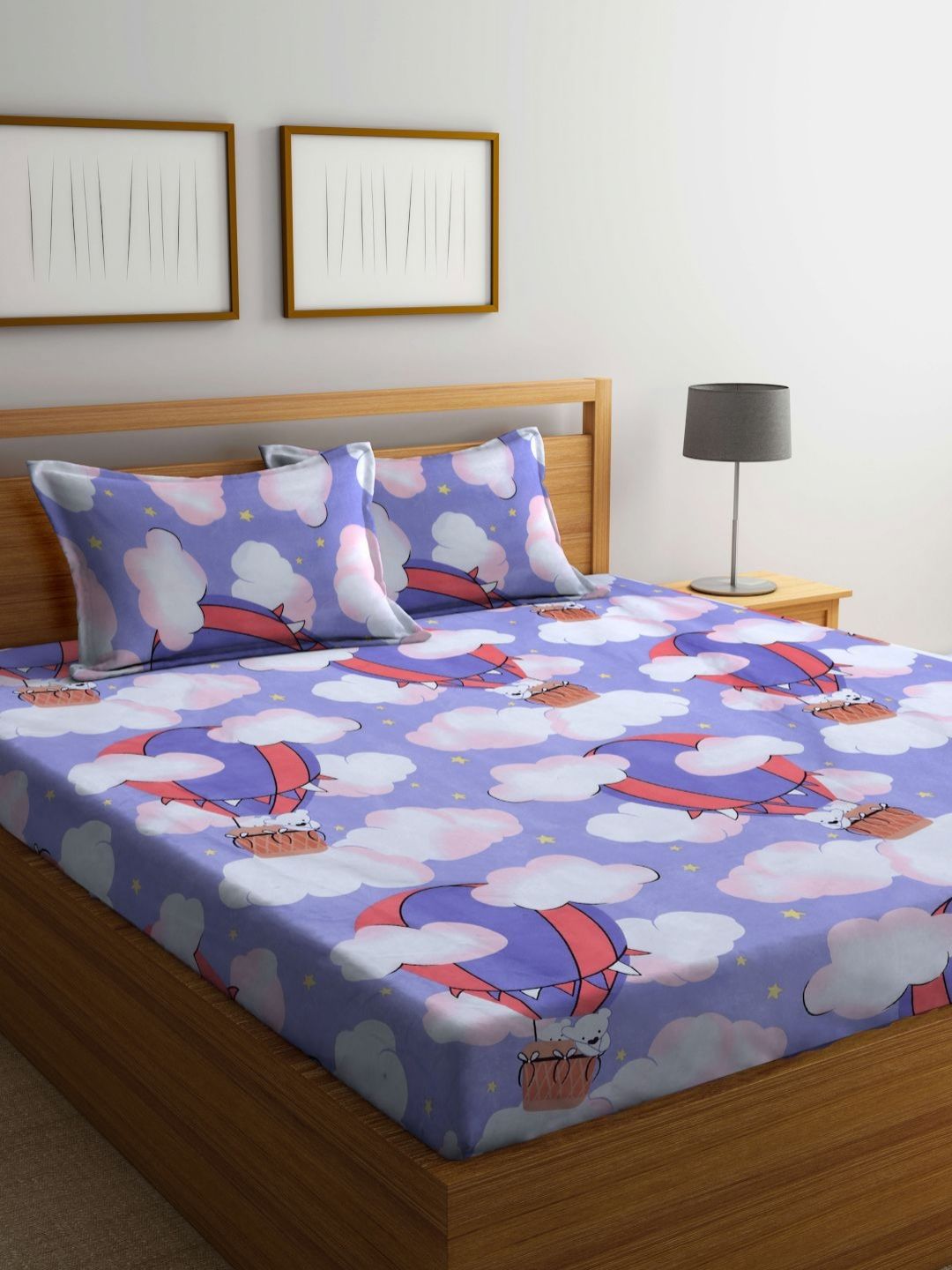 Myntra Elegant Homes Purple & White Printed 300 TC King Bedsheet Set 2.70 m x 2.70 m