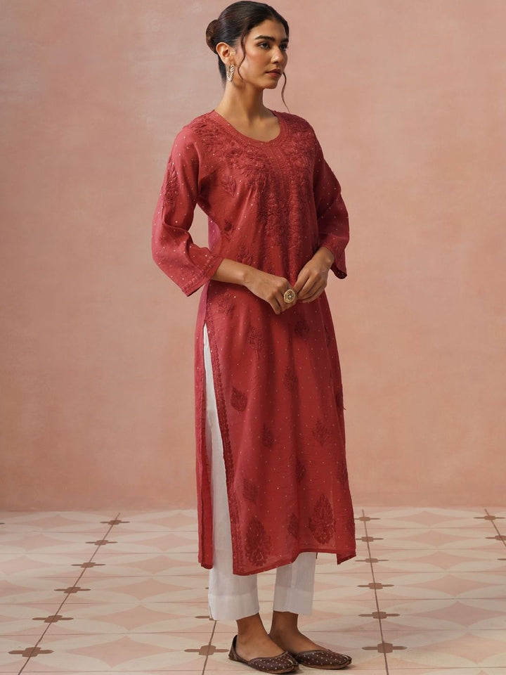 Rumah Wanita Chikankari Berhias Benang Kerja Chanderi Sutera Kurta