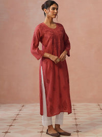 Rumah Wanita Chikankari Berhias Benang Kerja Chanderi Sutera Kurta