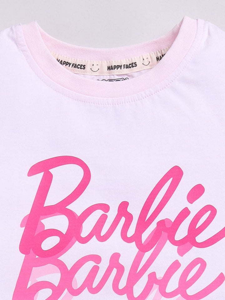 Happy Faces Girls Barbie Printed Pure Cotton Longline T-shirt