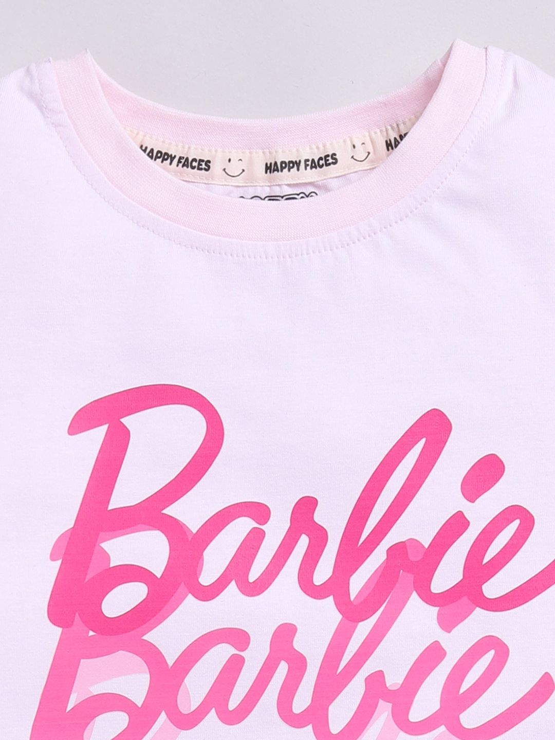 Happy Faces Girls Barbie Printed Pure Cotton Longline T-shirt