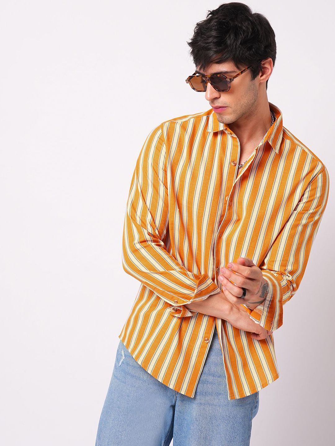 VASTRADO Classic Vertical Striped Slim Fit Cotton Casual Shirt