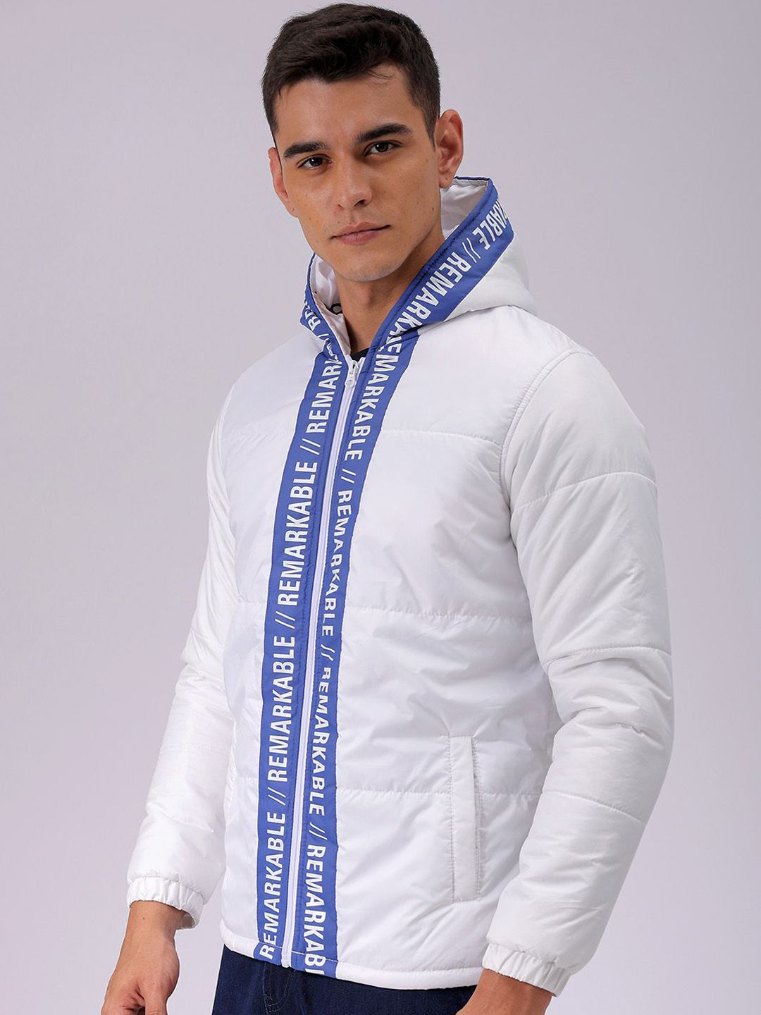 The Indian Garage Co Men Hooded Typography Printed Puffer Jacket