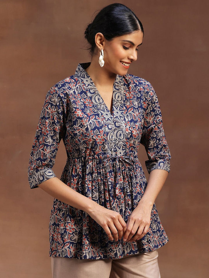 Libas Floral Printed V-Neck Pure Cotton Pleated Kurti