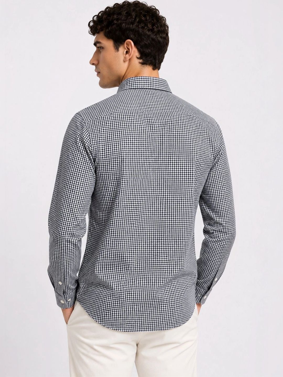 ADRO Men Black & White Mini Checked Regular Fit Casual Cotton Shirt