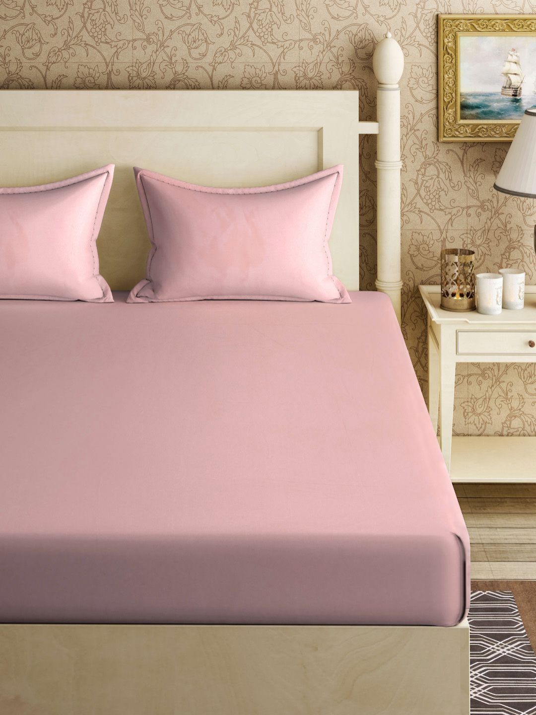 Myntra Elegant Homes Book Fold Pink 300 TC King Bedsheet Set 2.5 x 2.25 m