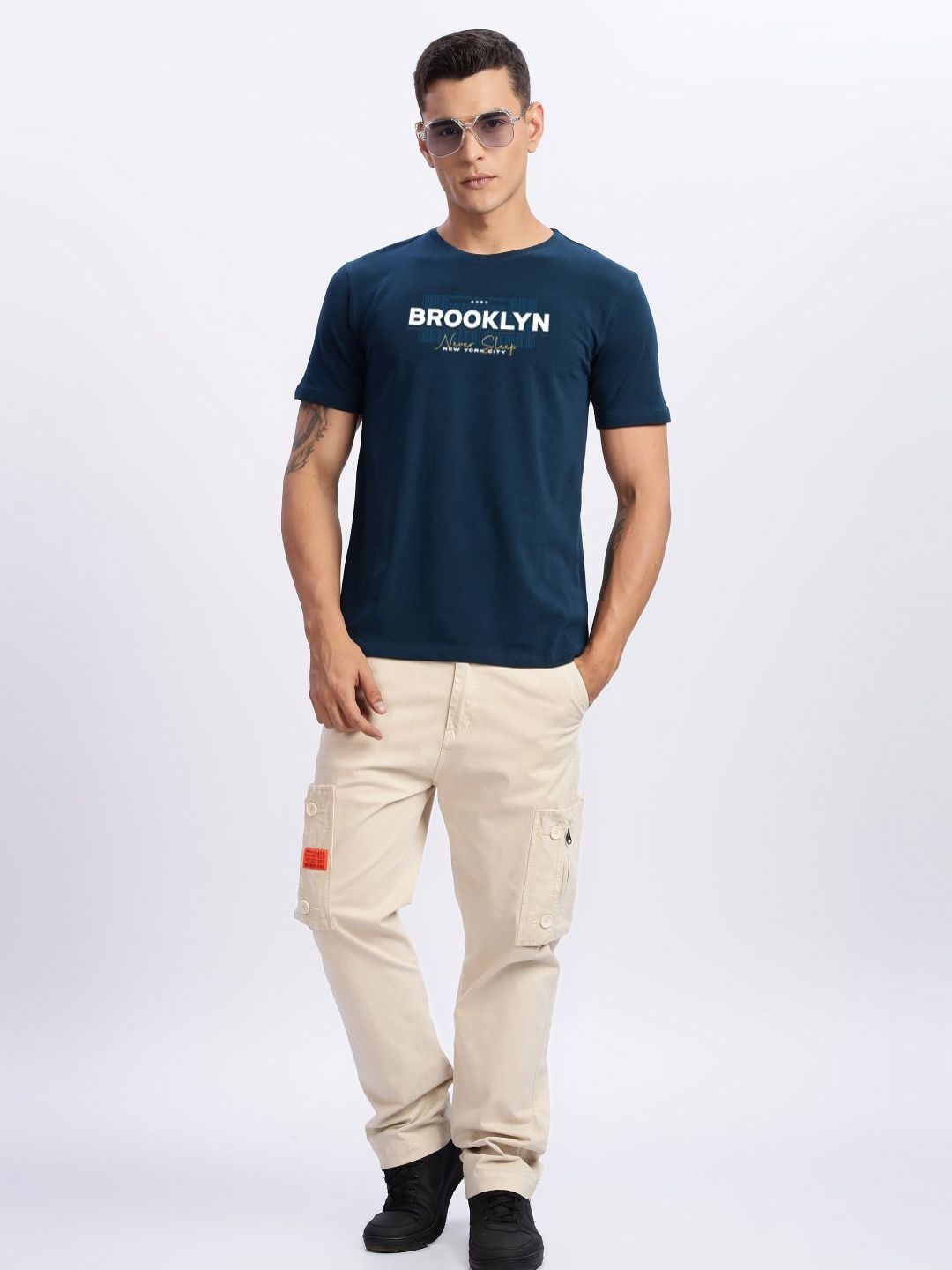 ADRO Typography Printed Round Neck Cotton T-shirt
