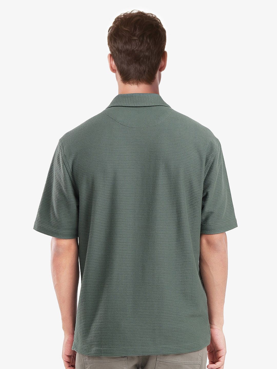 RARE RABBIT Men Comfort Spread Collar Textured Cotton Boxy Casual Shirt