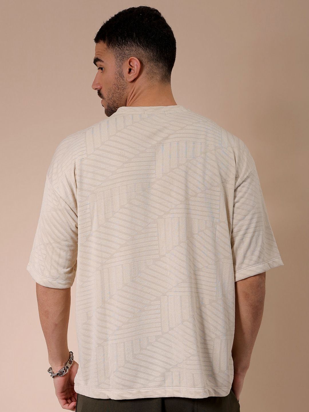 The Indian Garage Co Men Self Design Round Neck Oversized T-shirt
