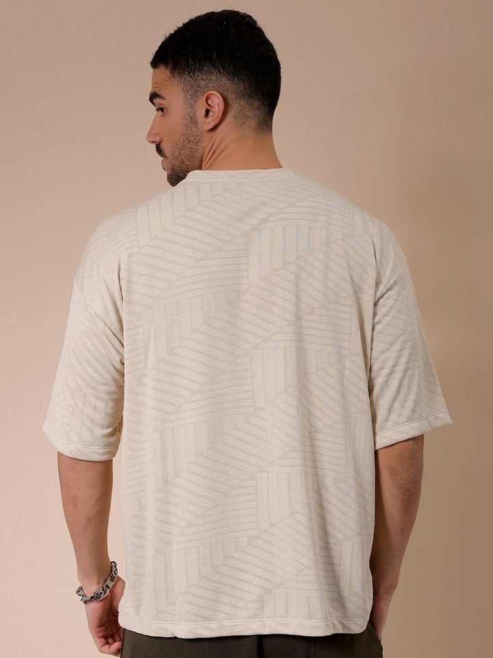 The Indian Garage Co Men Self Design Round Neck Oversized T-shirt