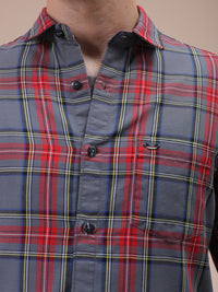 The Indian Garage Co Men Cutaway Collar Checked Cotton Slim Fit Casual Shirt