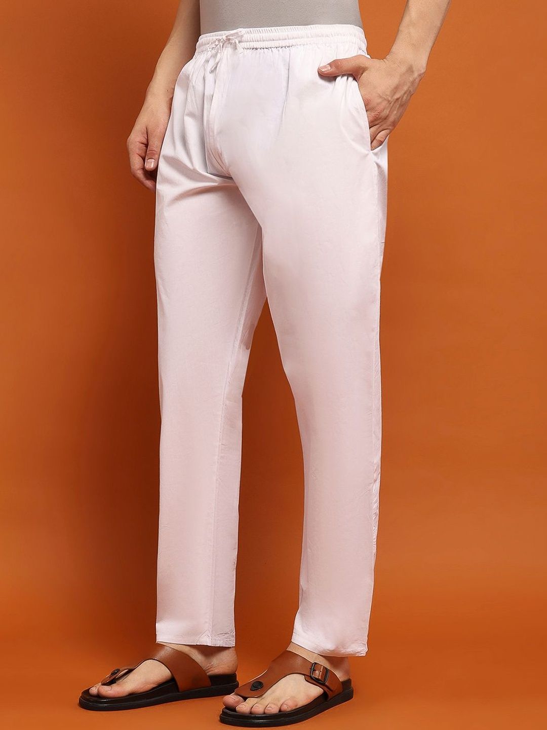 House of Chikankari Men White Cotton Solid Pant