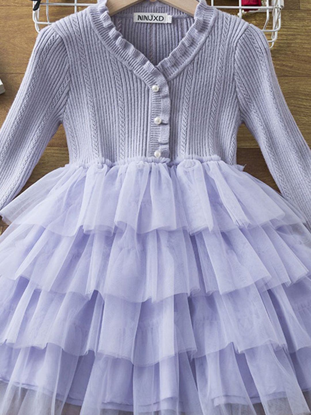 YK Girls Striped Ruffled Fit & Flare Dress