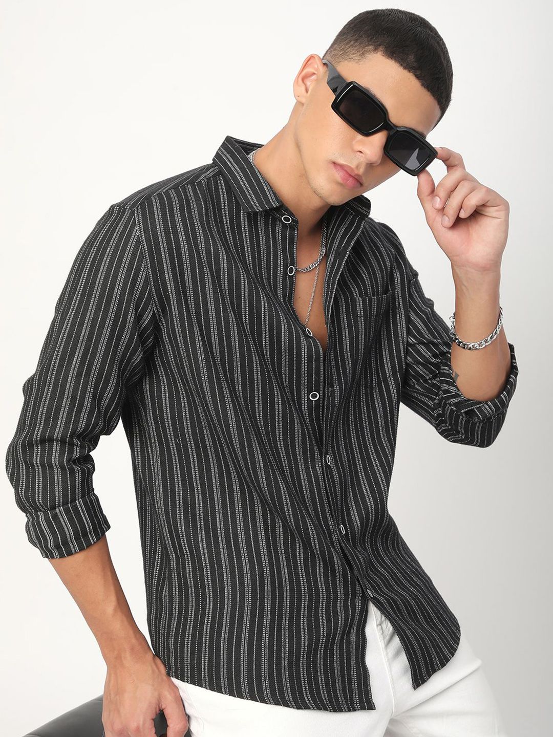 VASTRADO Men Classic Slim Fit Opaque Striped Casual Shirt