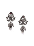 PANASH Silver Plated Cubic Zirconia Studted Peacock Shaped Drop Earrings