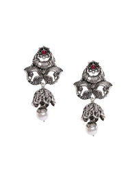 PANASH Silver Plated Cubic Zirconia Studted Peacock Shaped Drop Earrings