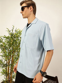 Thomas Scott Men Premium Cuban Collar Textured Cotton Oversized Casual Shirt