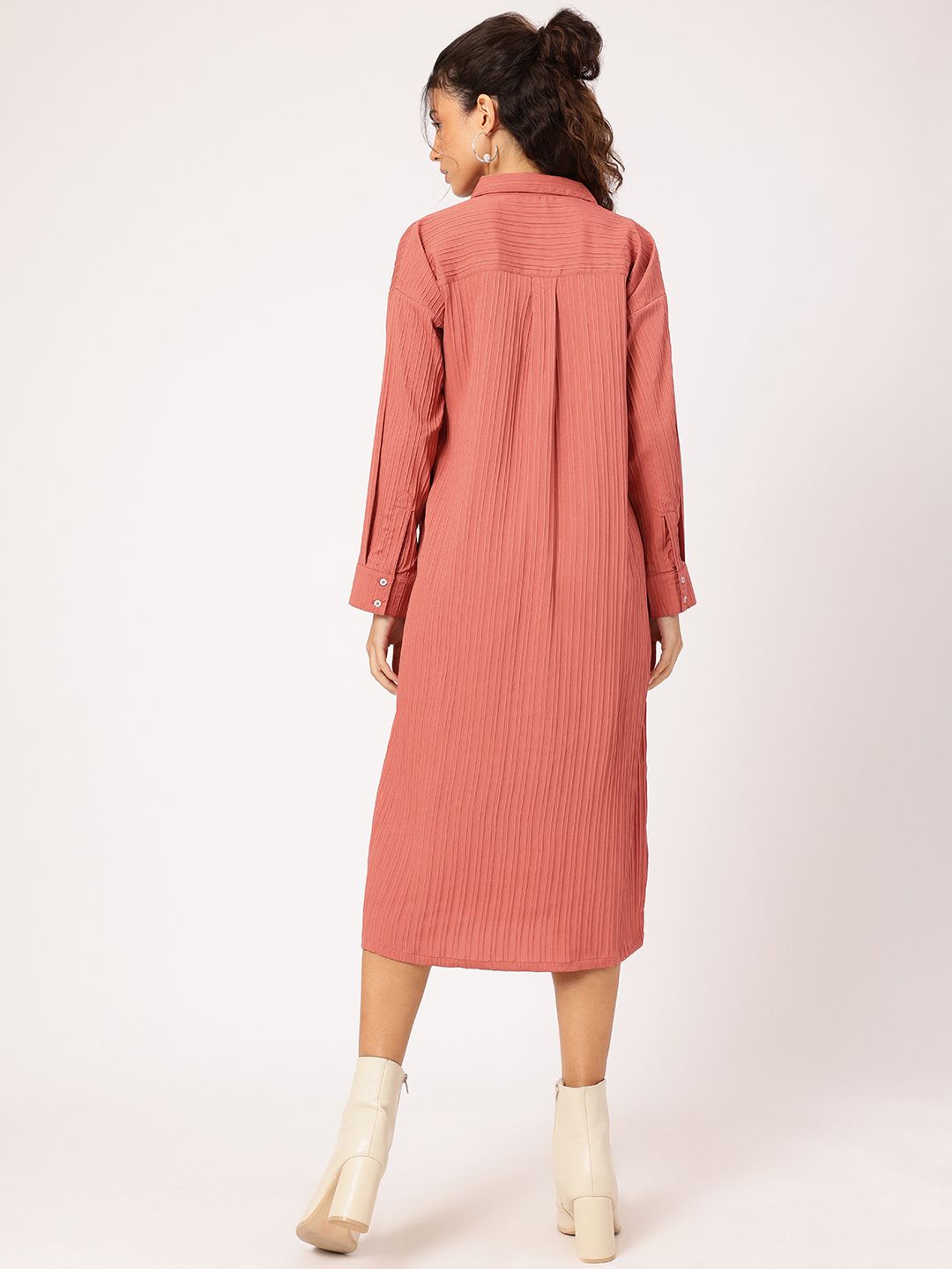 DressBerry Slit & Style Textured Midi Shirt Dress