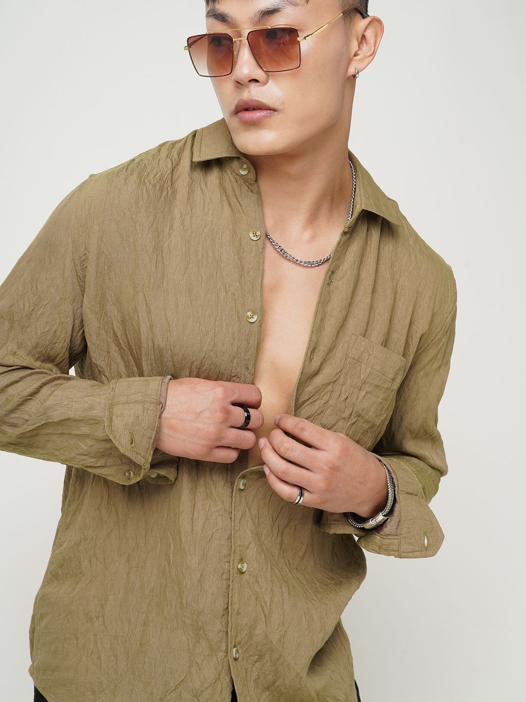 VASTRADO Men Classic Spread Collar Textured Slim Fit Casual Shirt