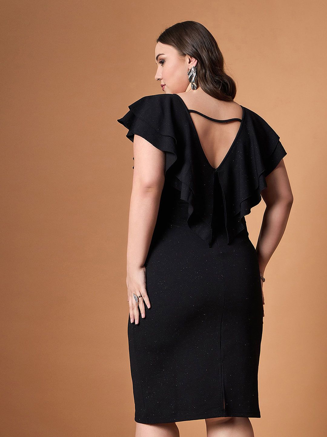 SASSAFRAS Curve Flutter Sleeve Bodycon Midi Dress
