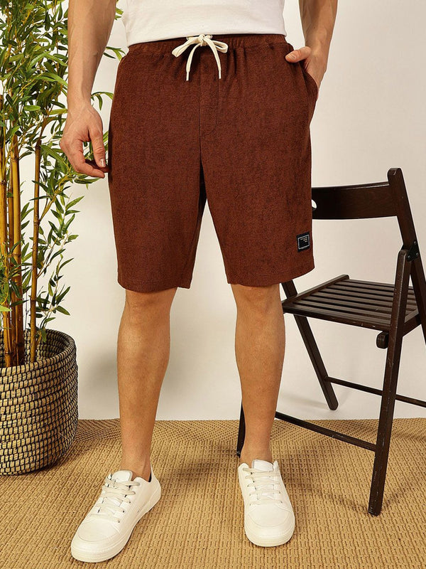 THOMAS SCOTT Men coklat mid-rise santai seluar pendek rajutan santai