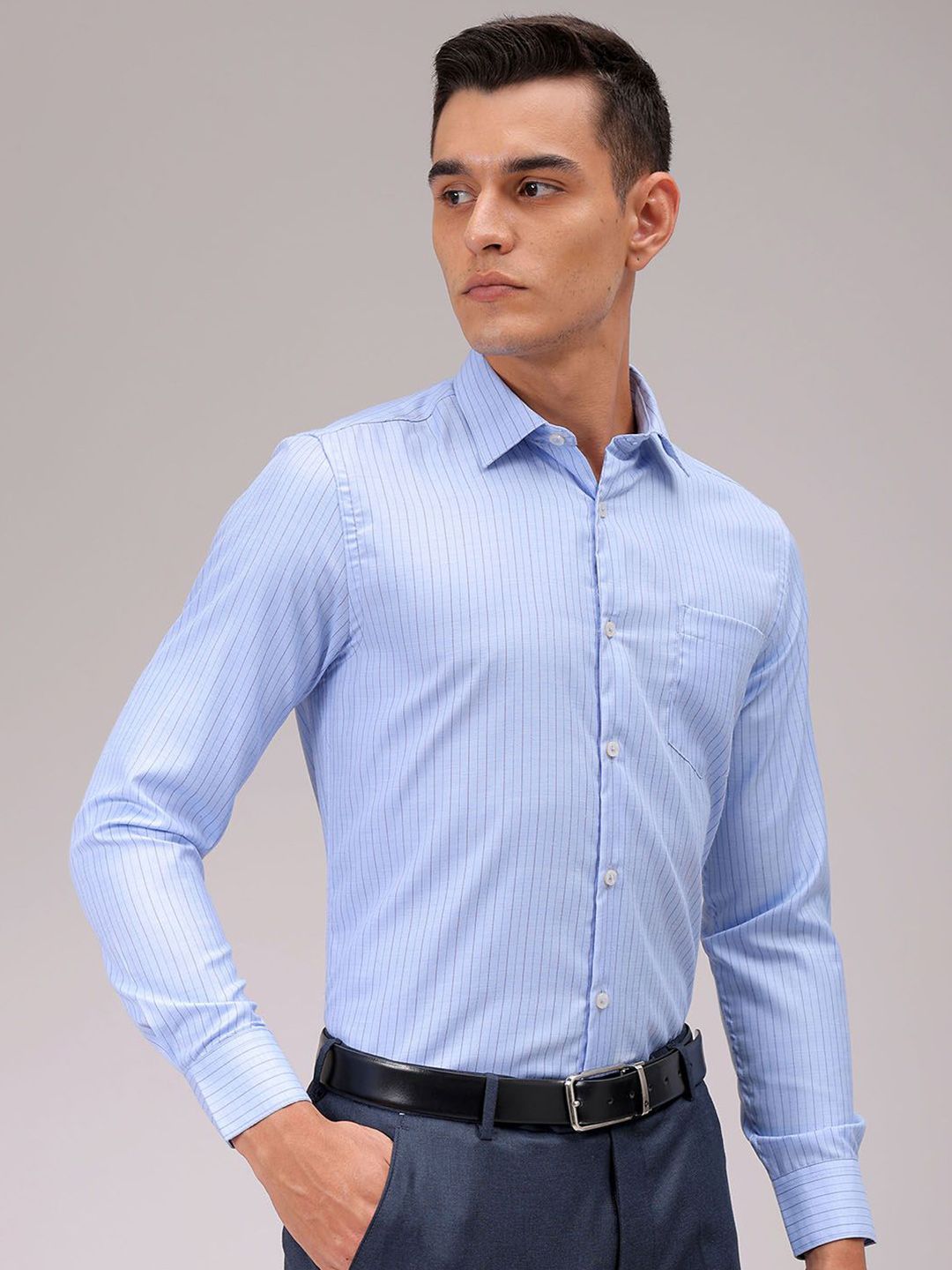 The Indian Garage Co. X Luxe Men Cutaway Collar Pinstripes Striped Slim Fit Formal Shirt