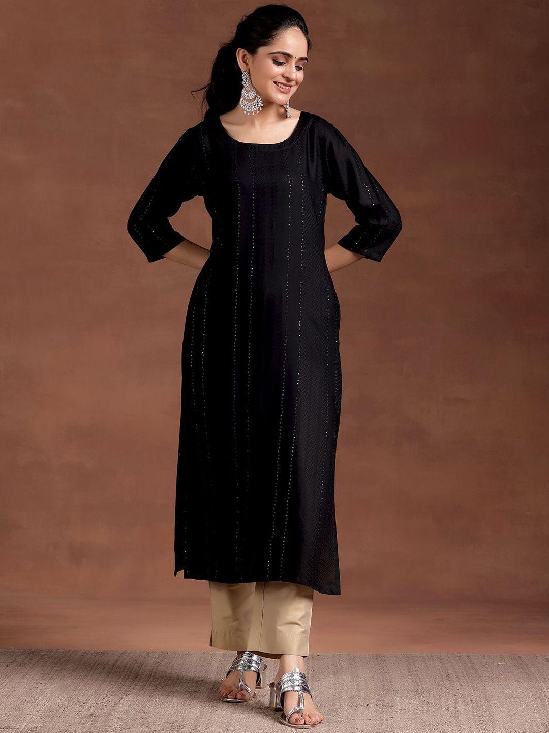 Libas Geometric Woven Design Sequinned Straight Kurta