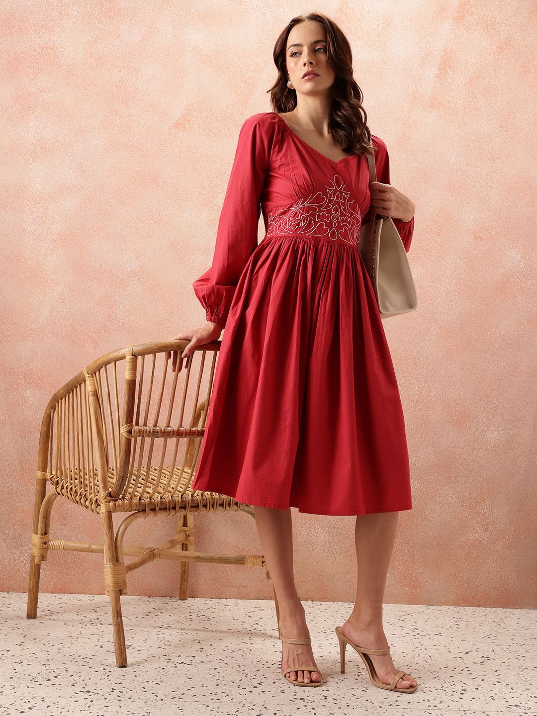 all about you Floral Embroidered Pure Cotton Fit & Flare Dress