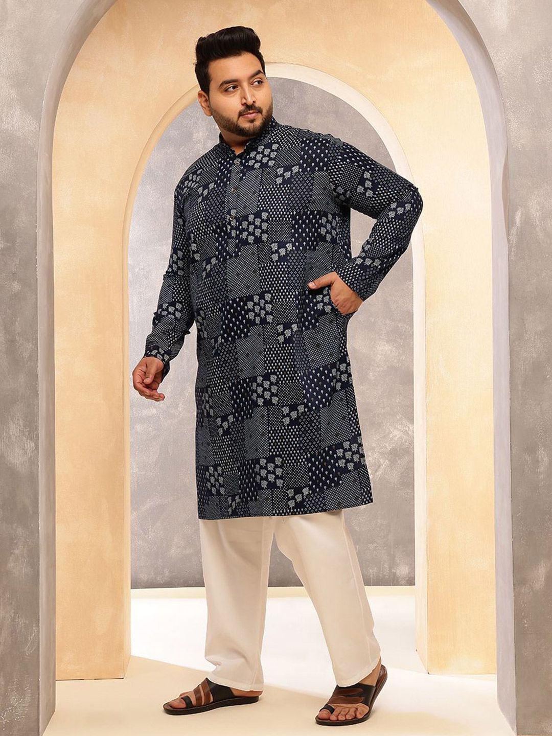 SOJANYA PLUS Men Bandhani Printed Bandhani Daily Cotton Straight Kurta