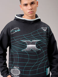 The Indian Garage Co Men Black Printed Long Sleeves Hooded Neck Sweatshirt