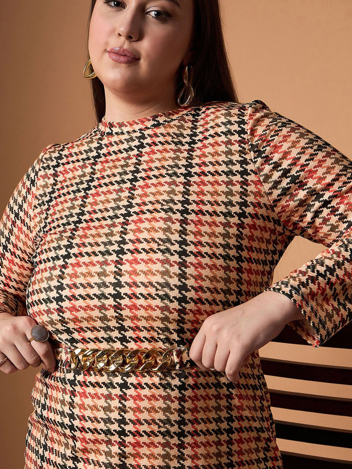 SASSAFRAS Curve Embellished Checked Sheath Dress