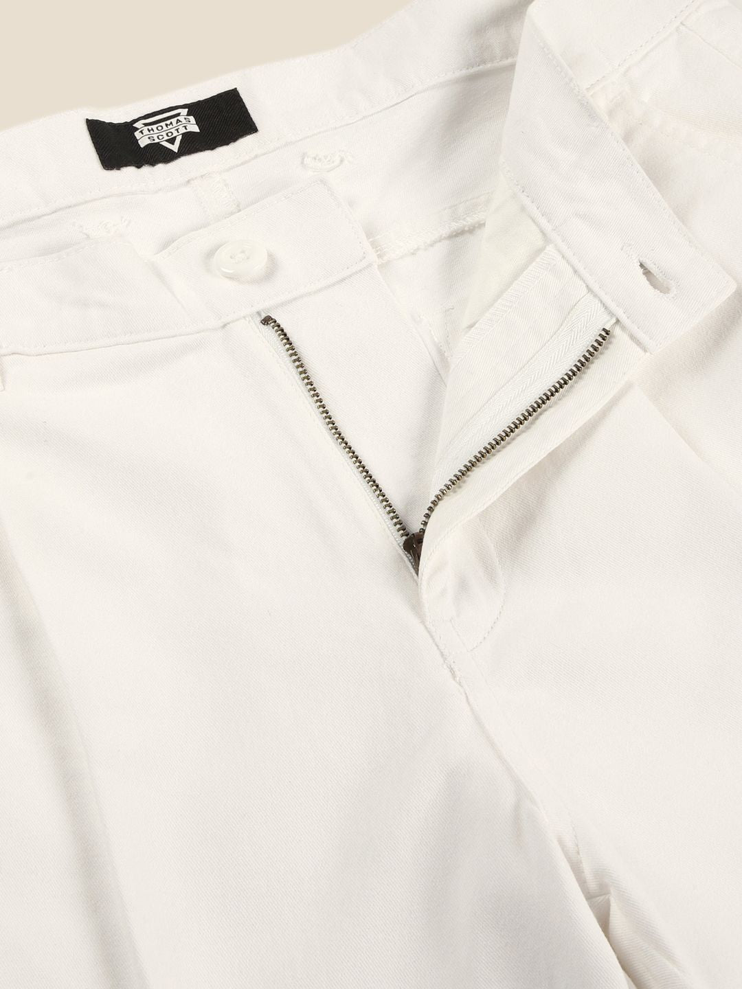 Thomas Scott Men Solid Smart Straight Fit Easy Wash Pleated Chinos Trousers