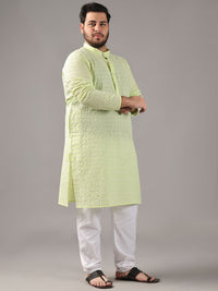 SOJANYA PLUS Size Floral Embroidered Thread Work Band Collar Pure Cotton Straight Kurta