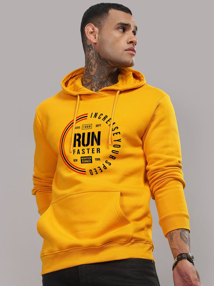 ADRO Men Typography Printed Hood Cotton Pullover Sweatshirt