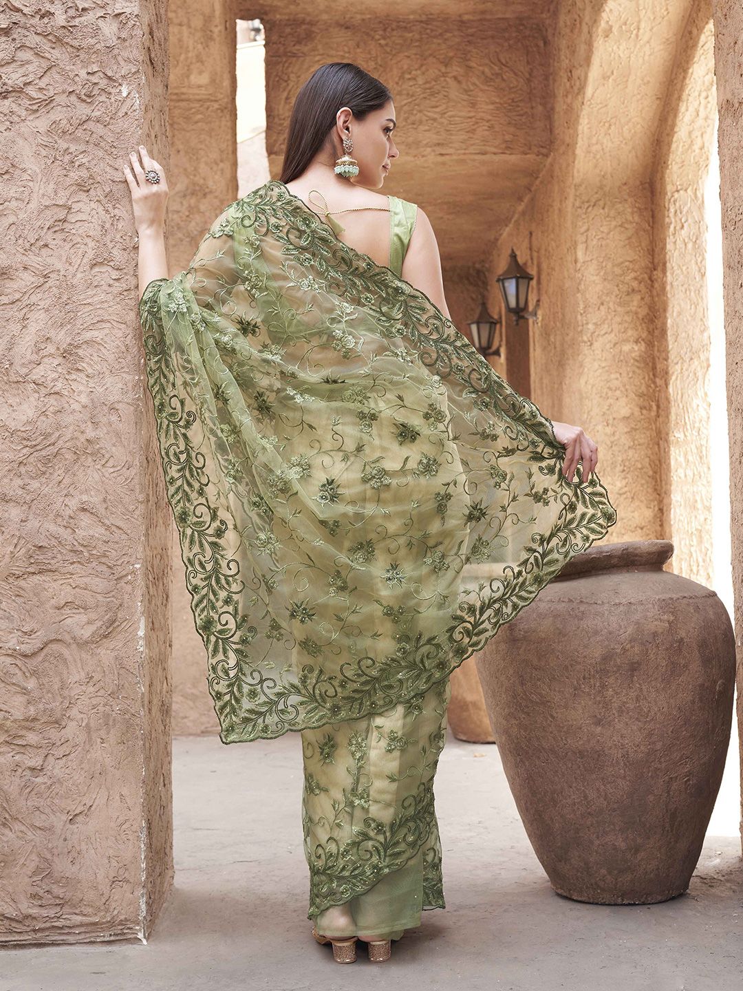 Tikhi Imli Net Embellished Embroidered Beads and Stones Saree