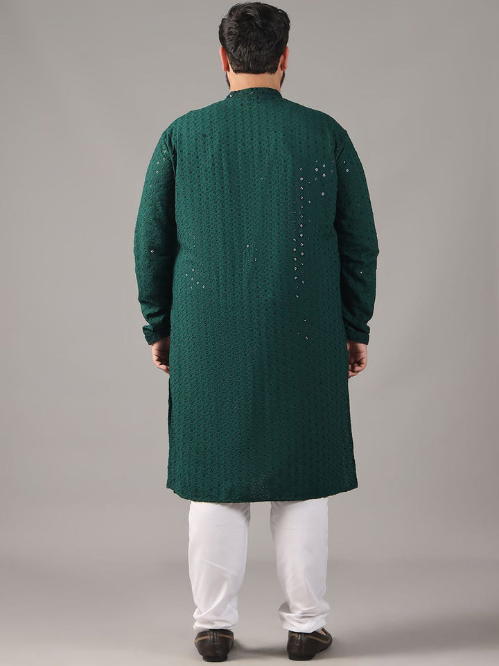 SOJANYA PLUS Plus Size Lelaki Motif Etnik Sulam Kurta Kapas Tulen Bersama Piyama
