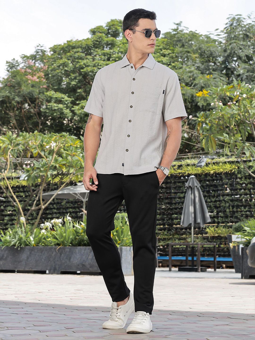 Thomas Scott Men's Premium Seersucker Cotton Casual Shirt